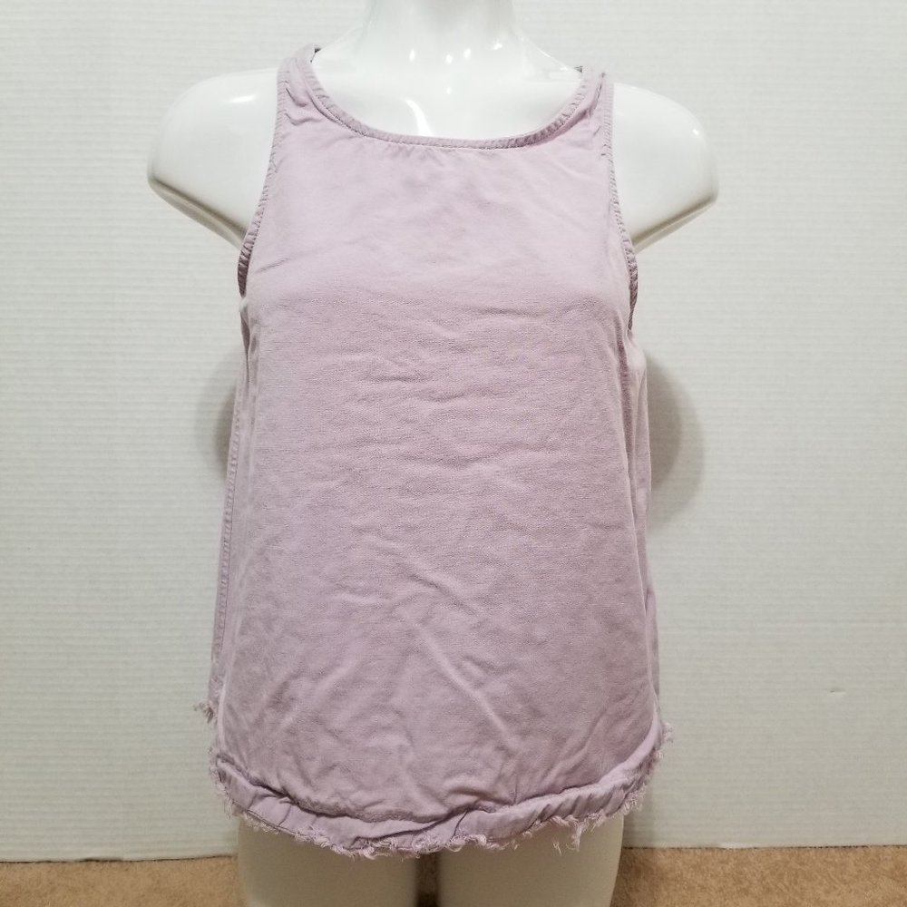 Free Heart top Large sleeveless shredded fringe raw hem keyhole tank twill boho